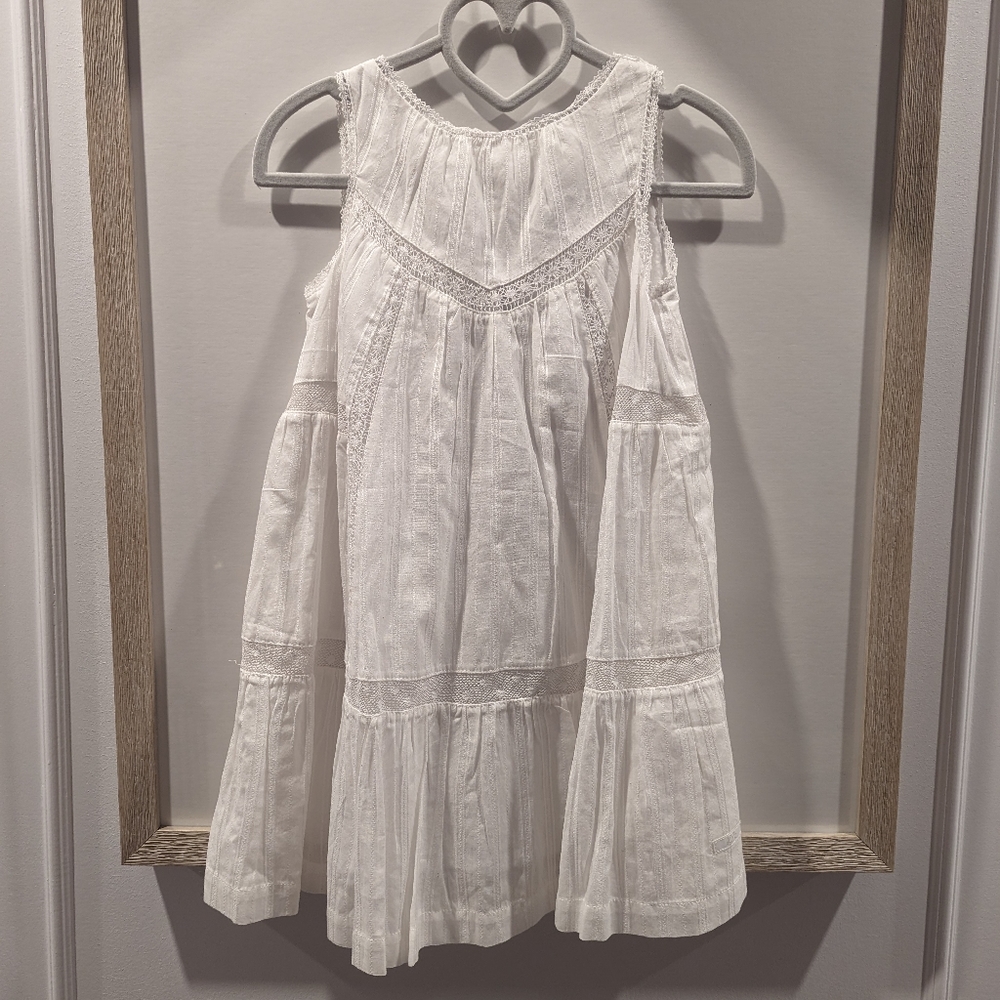 NWT Lili Gaufrette Girls Size 4 White Cotton Summer Dress with Button Back